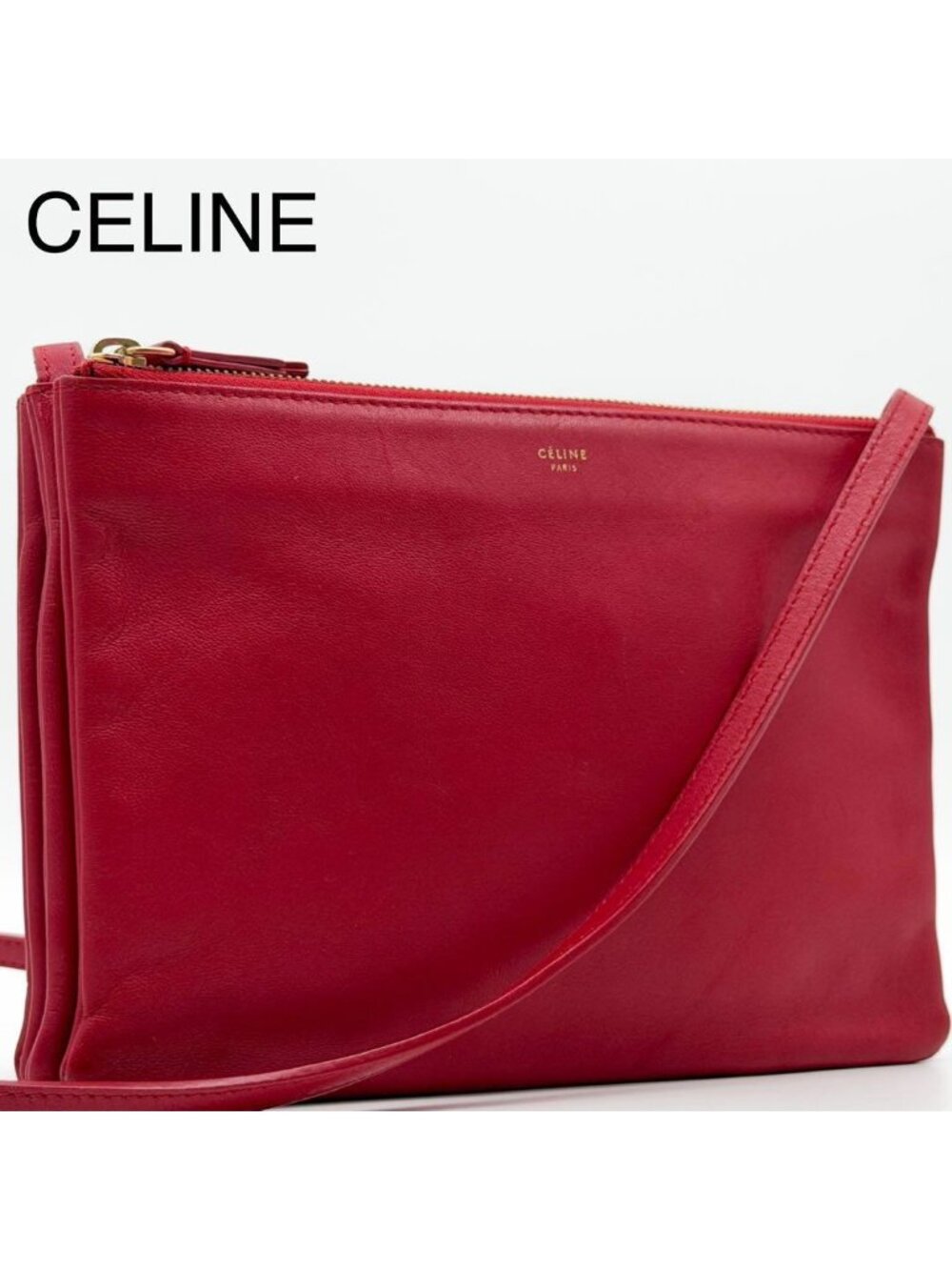 Celine Trio Large Shoulder Bag Red Leather Clutch